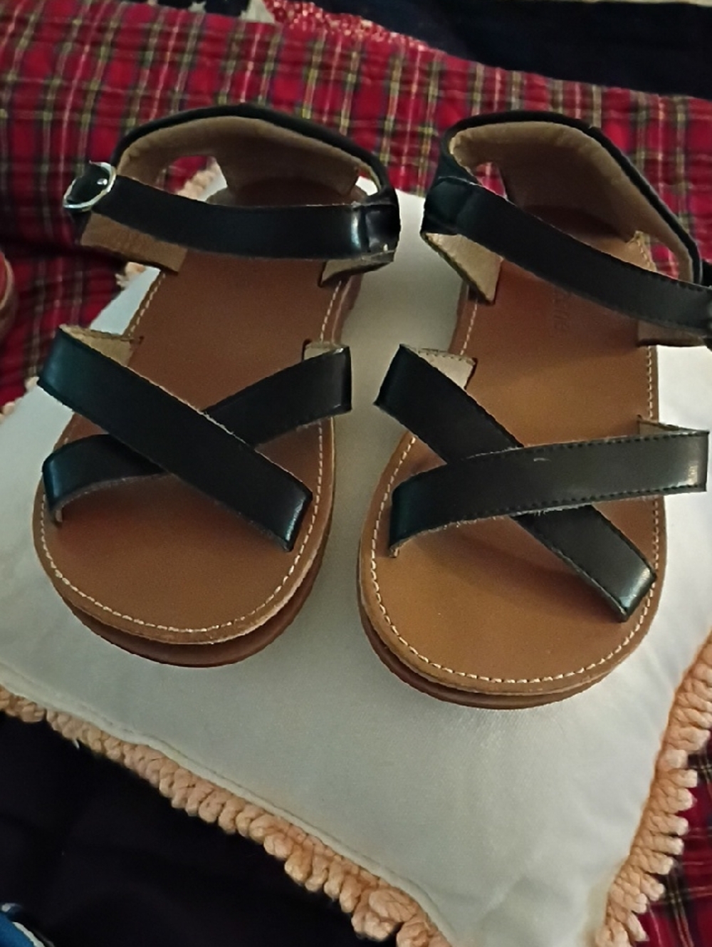 Black Strappy Sandals with Brown Footbed